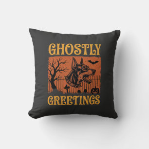 Coussin Salutations Fantomatiques Halloween Doberman Cimet