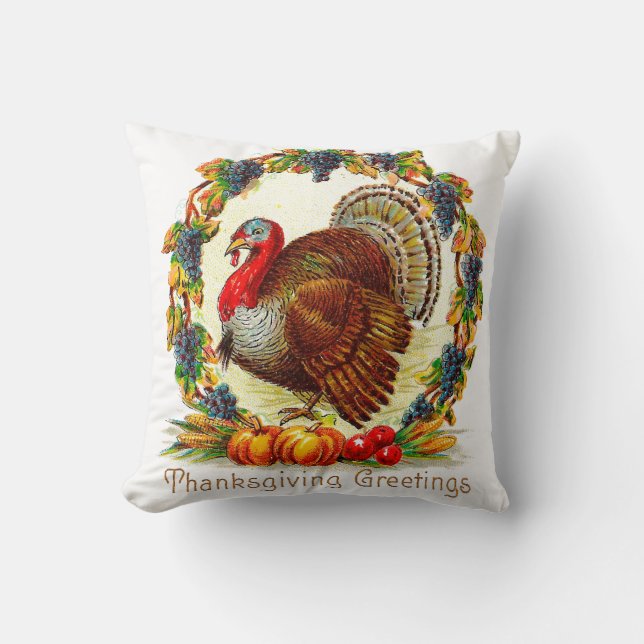 Coussin Salutations vintages de thanksgiving (Recto)