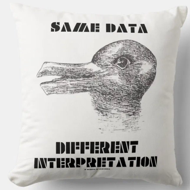 Coussin Same Data Different Interpretation Duck Rabbit (Throw pillow featuring duck-rabbit optical illusion/gestalt phenomenon for any hypothesis tester!)