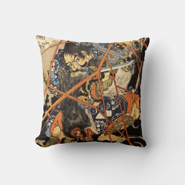 Coussin Samouraïs tuant un monstre (Recto)