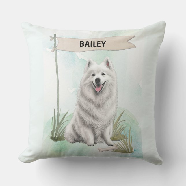 Coussin Samoyède Aquarelle Chien Personnalisé (Recto)