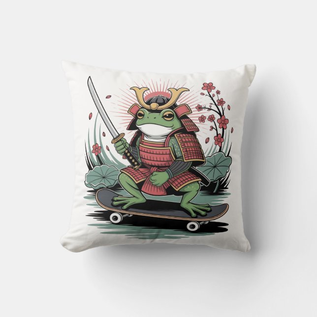 Coussin  Samurai frog warrior skateboard Throw Pillow (Recto)