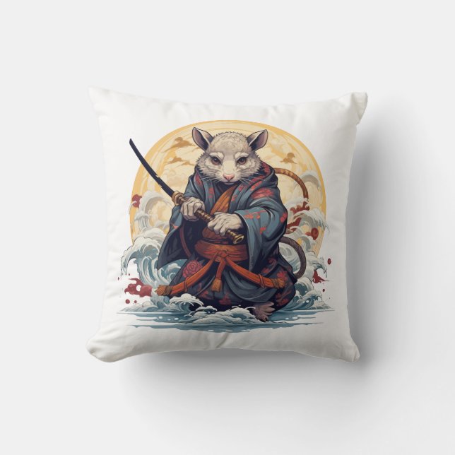 Coussin Samurai Rat Throw Pillows (Recto)