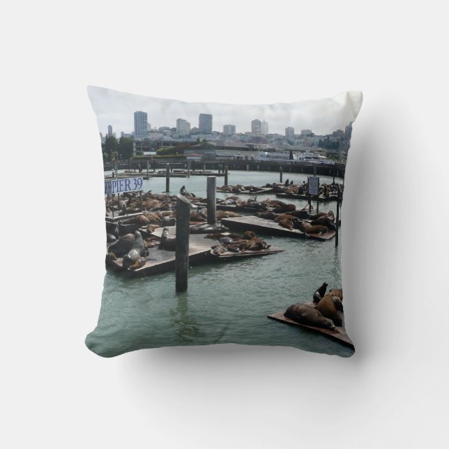 Coussin San Francisco et Pier 39 Sea Lions City Skyline (Recto)