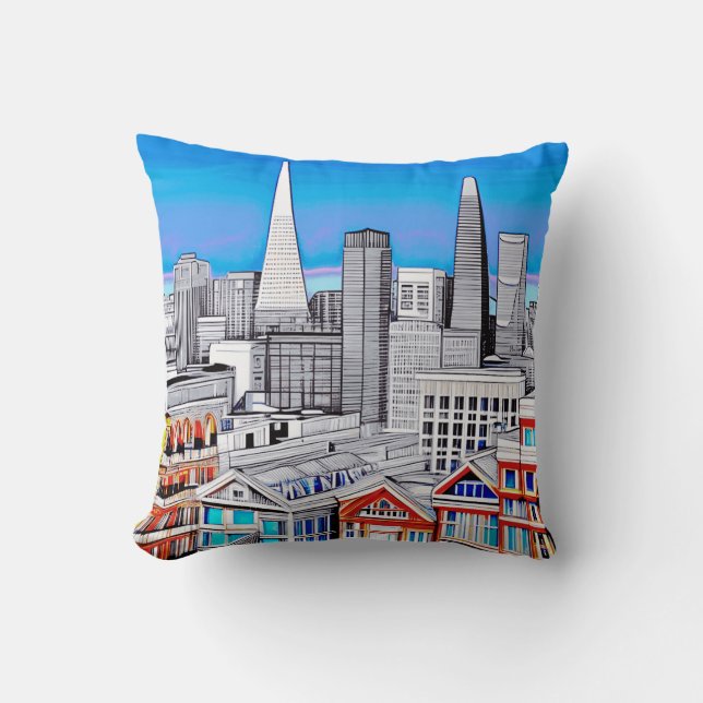 Coussin San Francisco Skyline Colour Line Art (Recto)