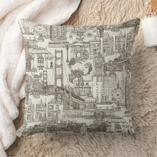 Coussin San Francisco toile thé brun blanc fort