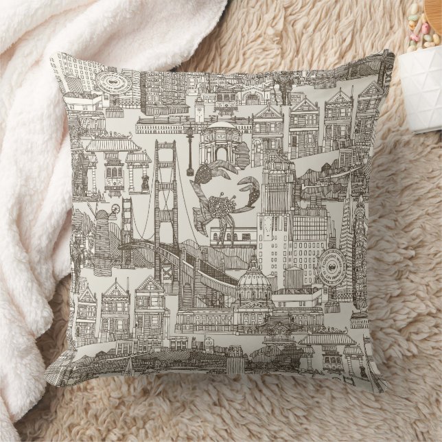 Coussin San Francisco toile thé brun blanc fort (Couverture)