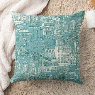 Coussin San Francisco toile viridian bleu turquoise