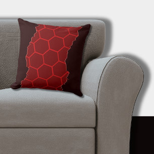Coussin Sandwiched élégant rouge, Motif d'Hexagon noir