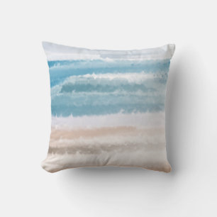 Coussin Sandy Beach Ocean Waves Aquarelle Abstraite