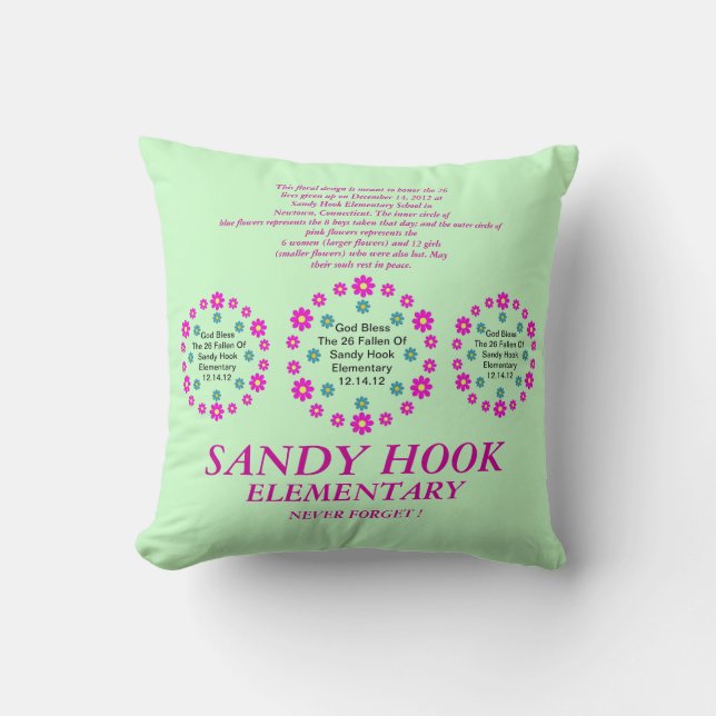 Coussin Sandy Hook Élémentaire N'Oubliez Jamais! (Recto)
