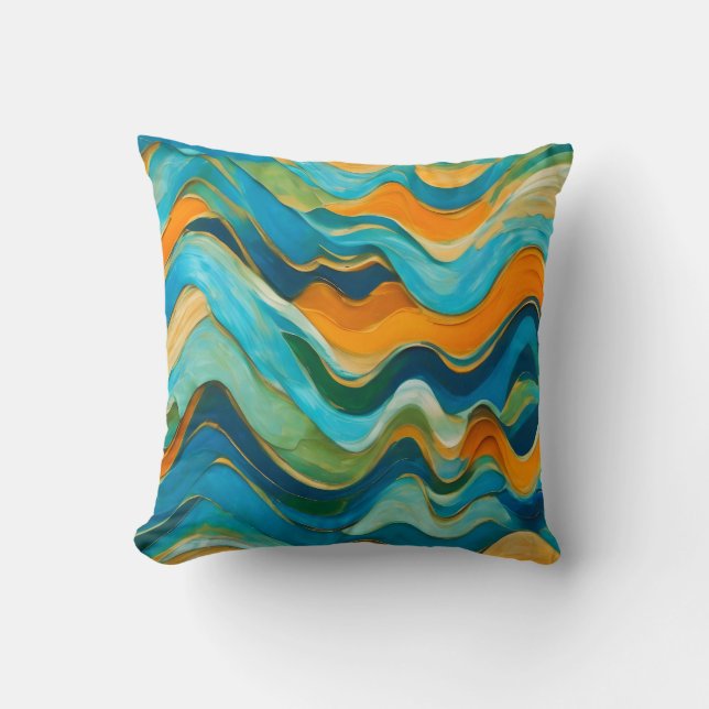 Coussin "Sanlúcar" Vagues bleu vert orange (Recto)