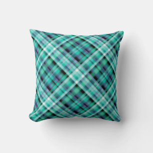 Coussin Sans à damiers plaid tartan bleu greeb marine pa