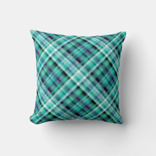 Coussin Sans à damiers plaid tartan bleu greeb marine pa (Recto)