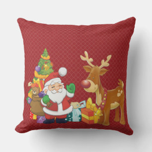 Coussin Santa and Reindeer par Christmas Tree with Present