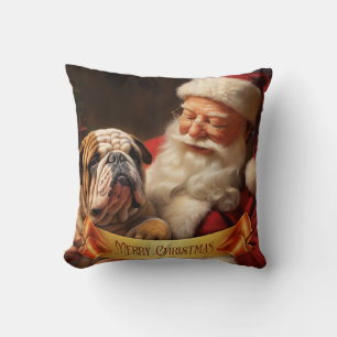 Coussin Santa Claus avec Bulldog anglais