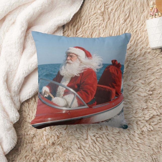 Coussin Santa Claus Delivering Gifts By Speedboat (Couverture)