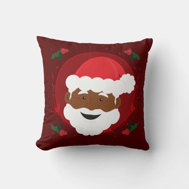 Coussin Santa Claus Peau Brown Rouge Holly Noël (Recto)