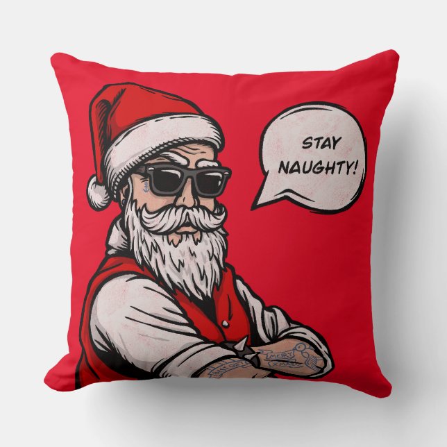 Coussin Santa Claus Restez coquin Noël drôle (Recto)