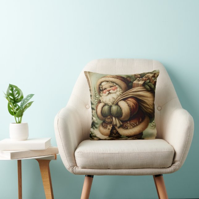 Coussin Santa Claus rétro avec cadeaux (Chaise)