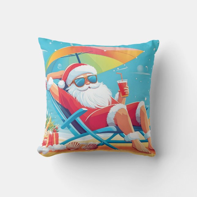 Coussin Santa Claus Se détendre sur une plage tropicale (Recto)