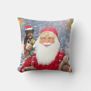 Coussin Santa Claus w Christmas Gifts Rottweiler Chien
