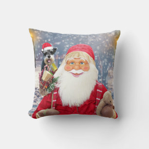 Coussin Santa Claus w Christmas Miniature Schnauzer Chien
