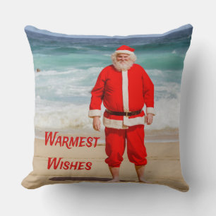 Coussin Santa Clause sur la plage les plus chauds souhaits