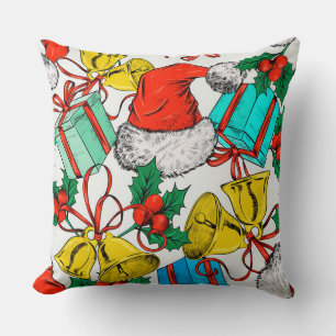Coussin Santa Hat, saint de Noël, cadeaux et cloches