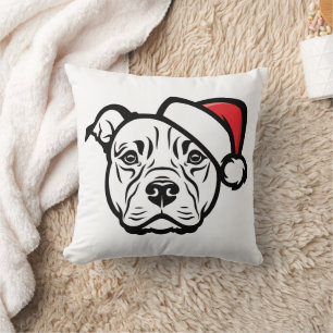 Coussin Santa Paws : AmStaff Chien au Chapeau Festif