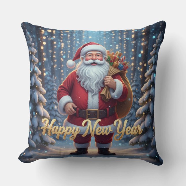 Coussin Santa Throw Pillow | Happy New Year Magical Christ (Recto)