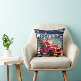 Coussin Santa With Old Pink Truck