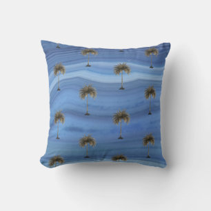Coussin Saphire Bleu Élégant Palmier Tropical