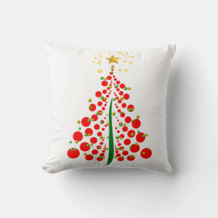 Coussin Sapin de Noël à points rouges et étoile dorée