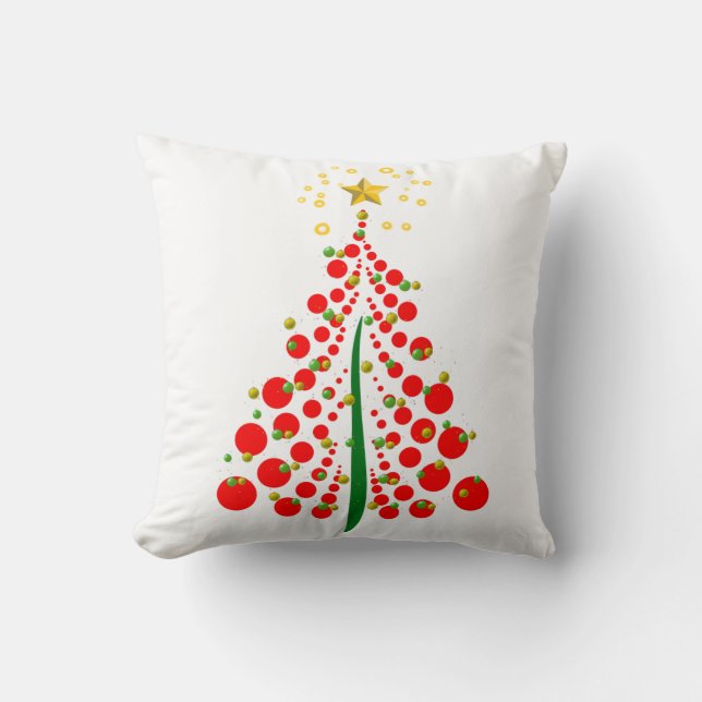 Coussin Sapin de Noël à points rouges et étoile dorée (Recto)