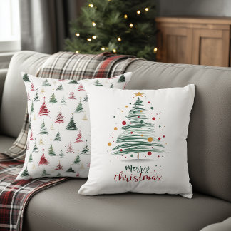Coussin Sapin de Noël au coup de pinceau minimaliste point