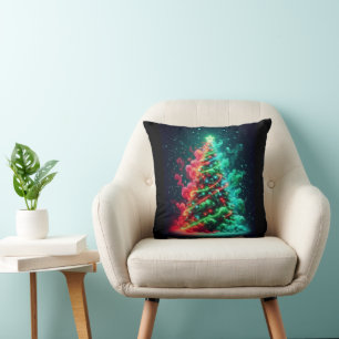 Coussin Sapin de Noël brumeux sur canapé moelleux et confo