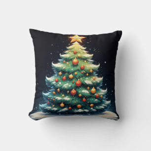 Coussin Sapin de Noël Coloré Décoré de Lumières