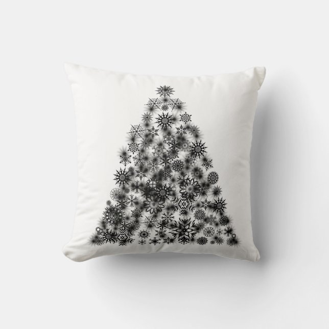 Coussin Sapin de Noël Décoratif Blanc Noir Pailleté (Recto)