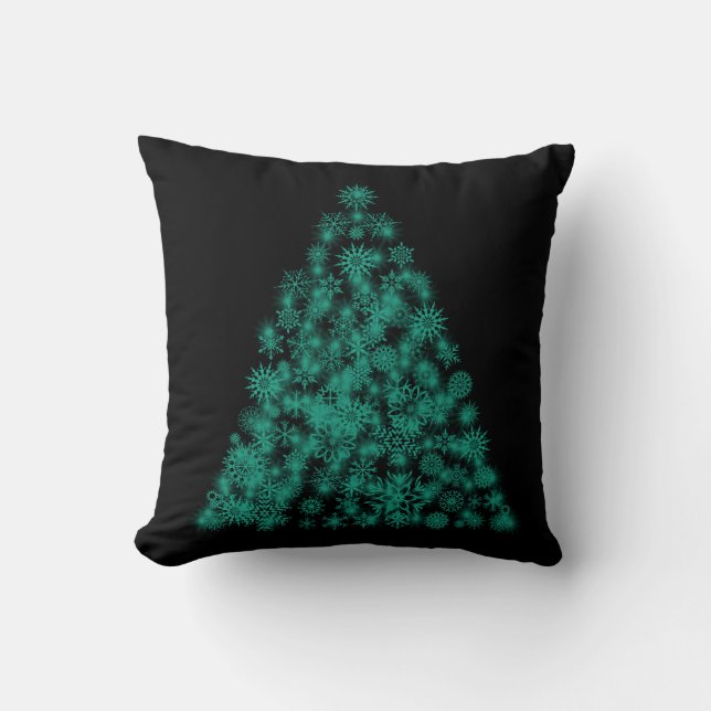Coussin Sapin de Noël Décoratif Vert Noir Pailleté (Recto)
