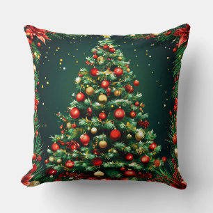 Coussin Sapin de Noël décoré dans une scène hivernale