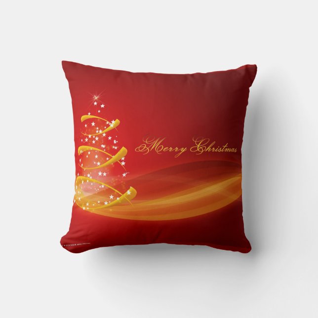 Coussin Sapin de Noël doré étincelant rouge (Recto)