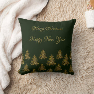 Coussin Sapin de Noël doré scintillant sur Noël vert