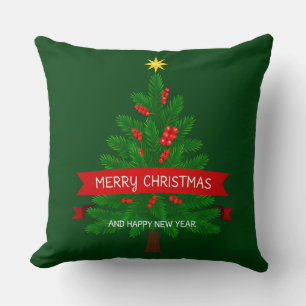 Coussin Sapin de Noël festif avec ruban rouge