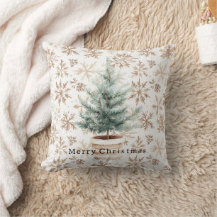 Coussin Sapin de Noël Flocons de Neige Blanc Crème