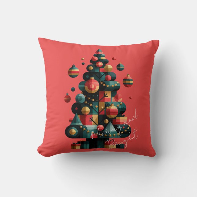 Coussin Sapin de Noël géométrique (Recto)