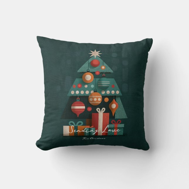 Coussin Sapin de Noël Géométrique Rétro (Recto)