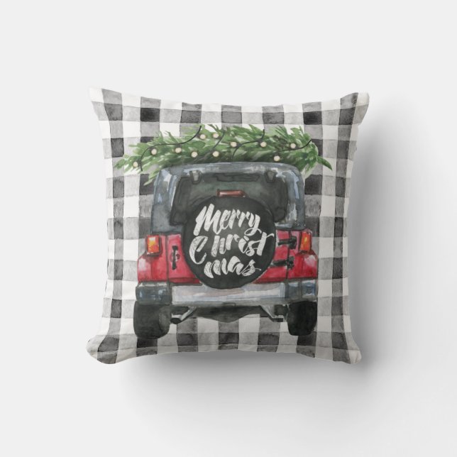 Coussin Sapin de Noël Jeep rouge (Recto)