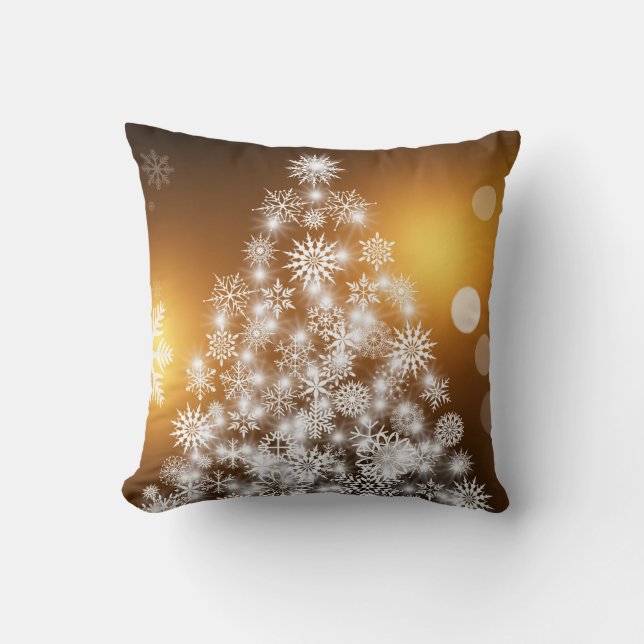 Coussin Sapin de Noël joyeux décoratif en paillettes dorée (Recto)