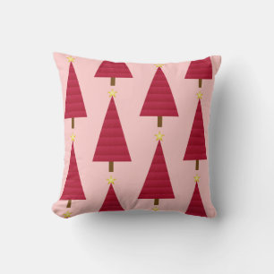 Coussin Sapin de Noël moderne en damas rouge profond